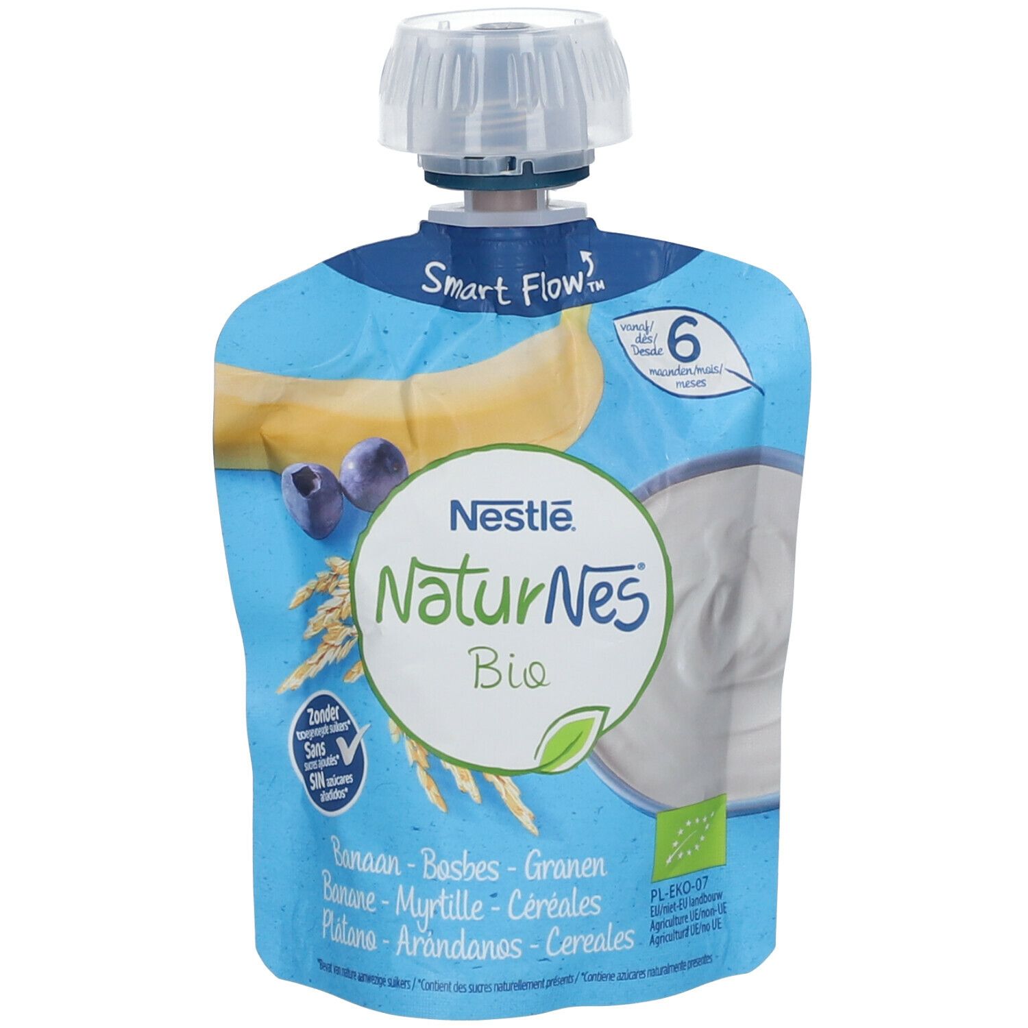 Nestlé NaturNes Bio Yaourt Banane - Myrtille - Céréales 6 Moins