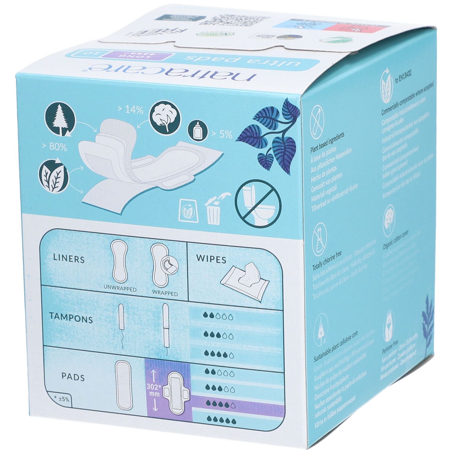 Natracare Ultra Pads – Long – sans parfum, couverture coton biologique