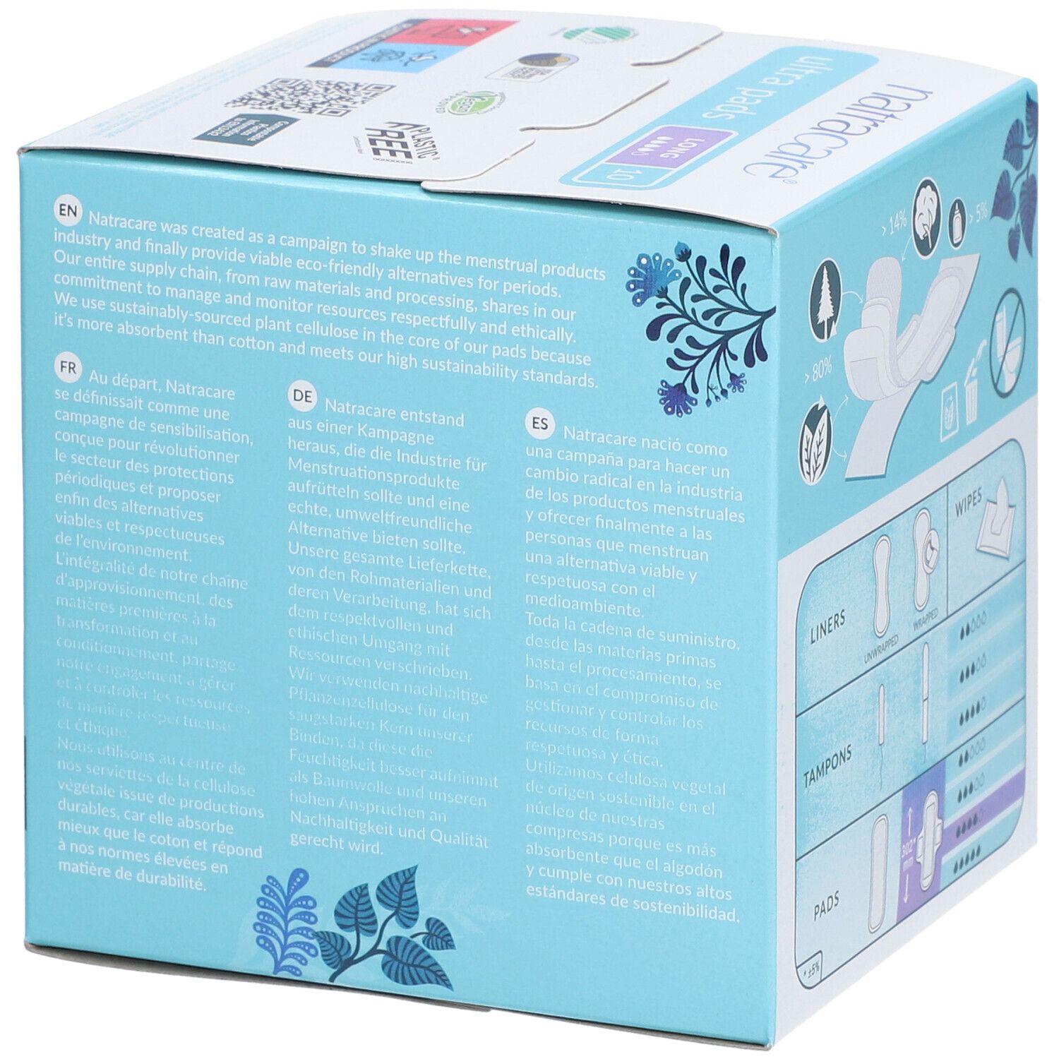 Natracare Ultra Pads – Long – sans parfum, couverture coton biologique