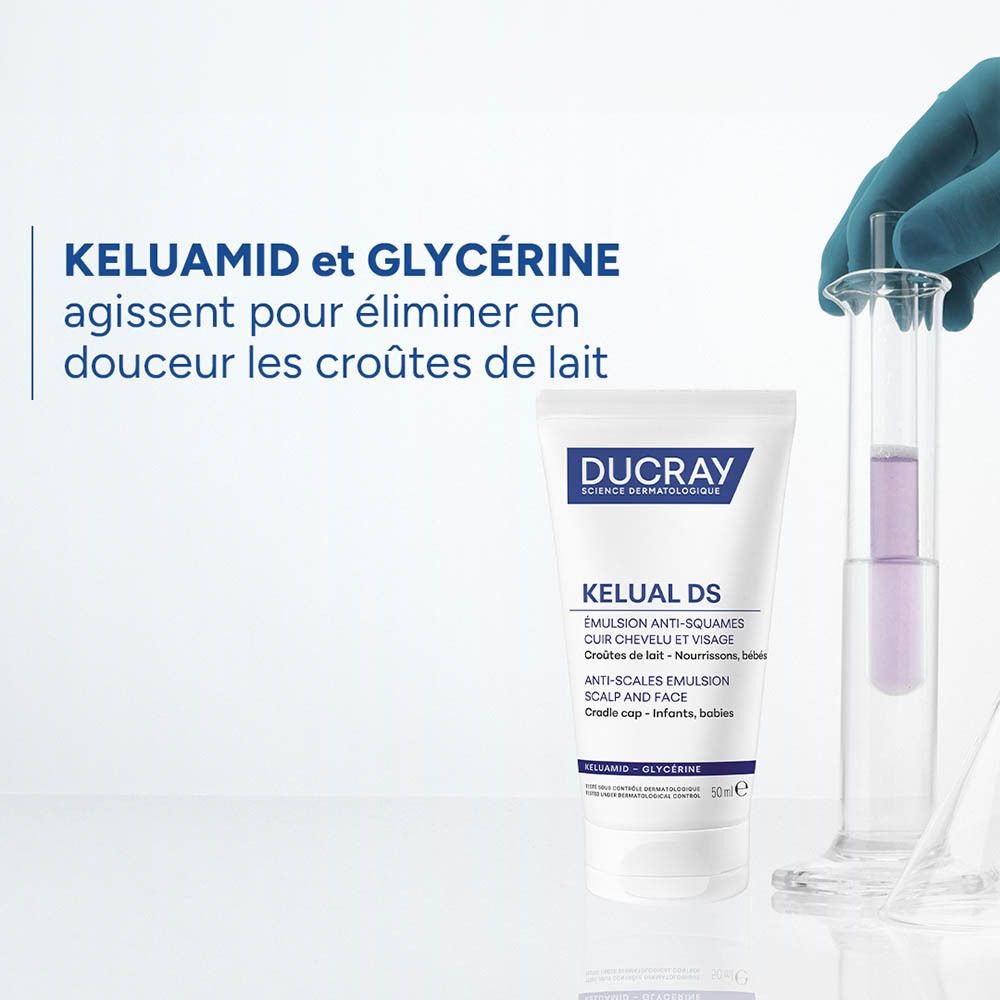 Ducray Kelual DS Émulsion anti-squames pour cuir chevelu et visage. Tube de 50ml.