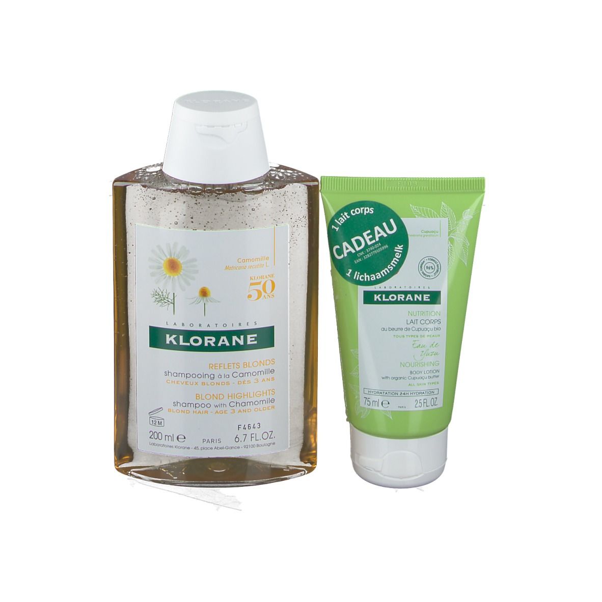 Klorane Shampooing Illuminateur à la Camomille + Nutrition Lait Corporel Eau de Yuzu GRATUIT