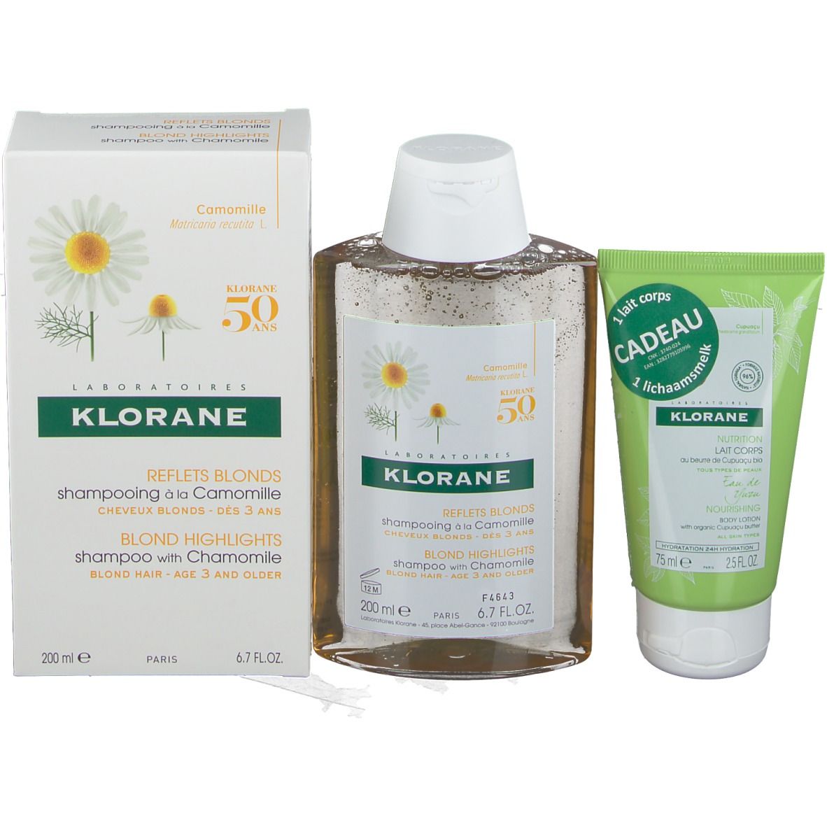 Klorane Shampooing Illuminateur à la Camomille + Nutrition Lait Corporel Eau de Yuzu GRATUIT