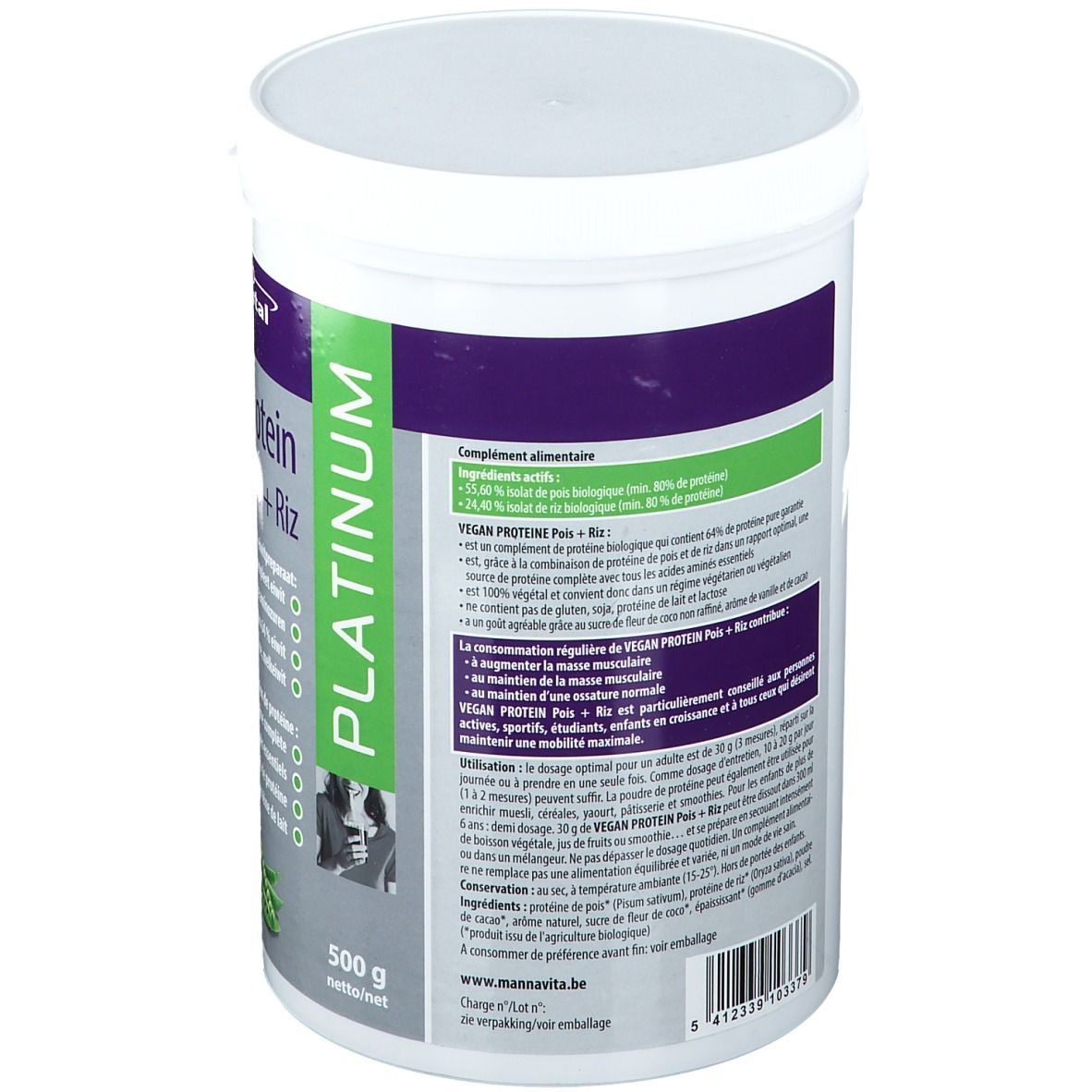 Mannavital Vegan Protein Pois + Riz Platinum
