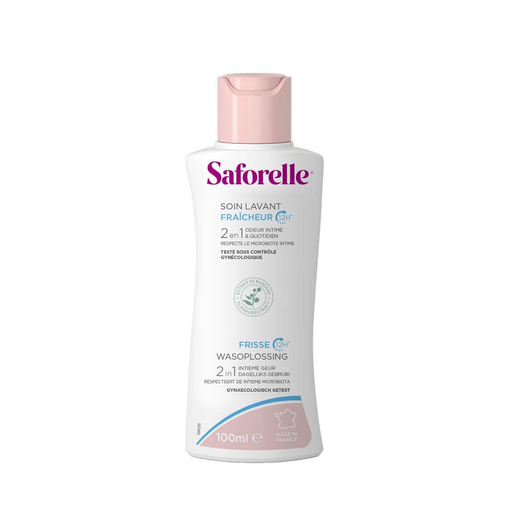 Saforelle Frisse Wasoplossing fles en doos.