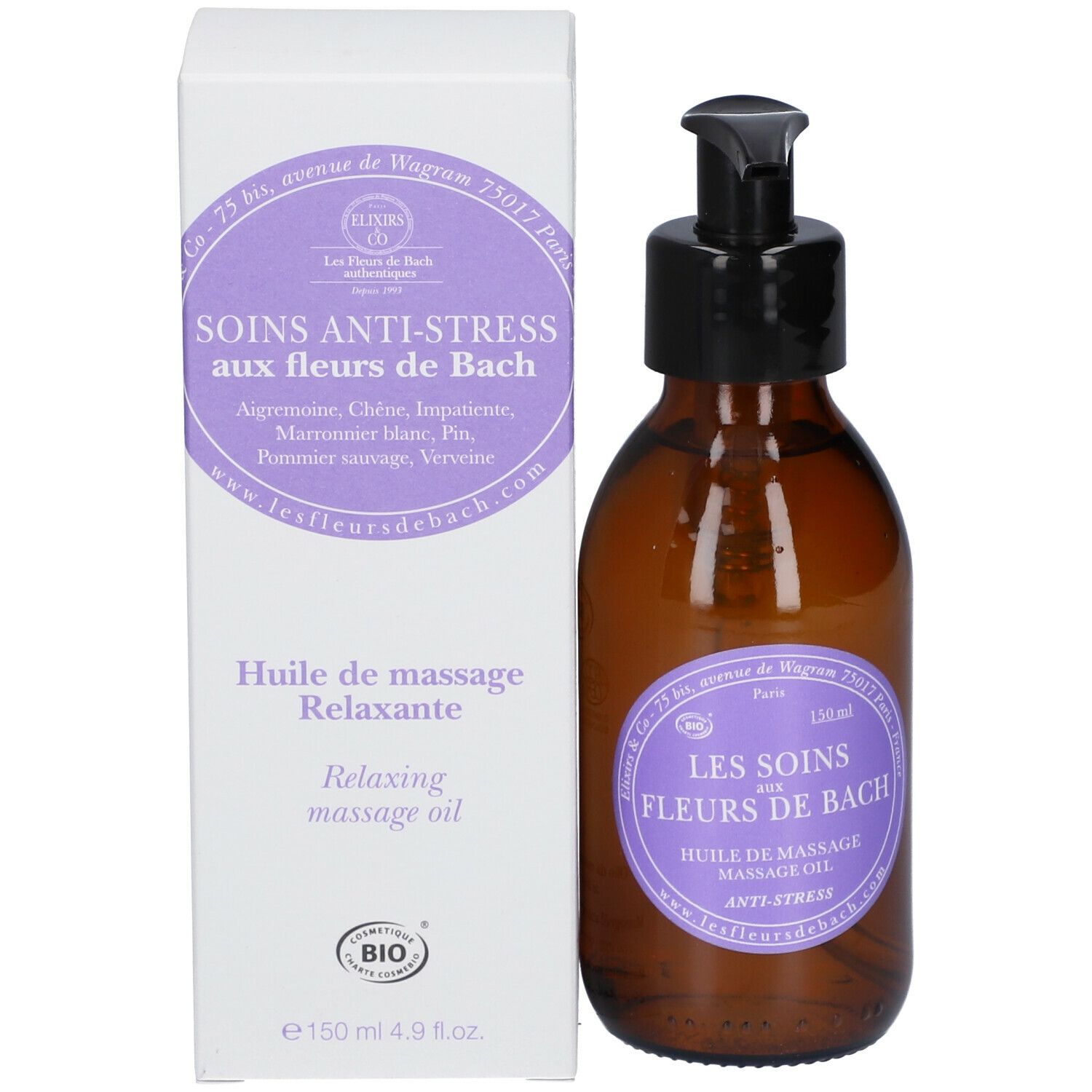 Elixirs & Co Les Soins aux Fleurs de Bach Anti-Stress Huile de Massage