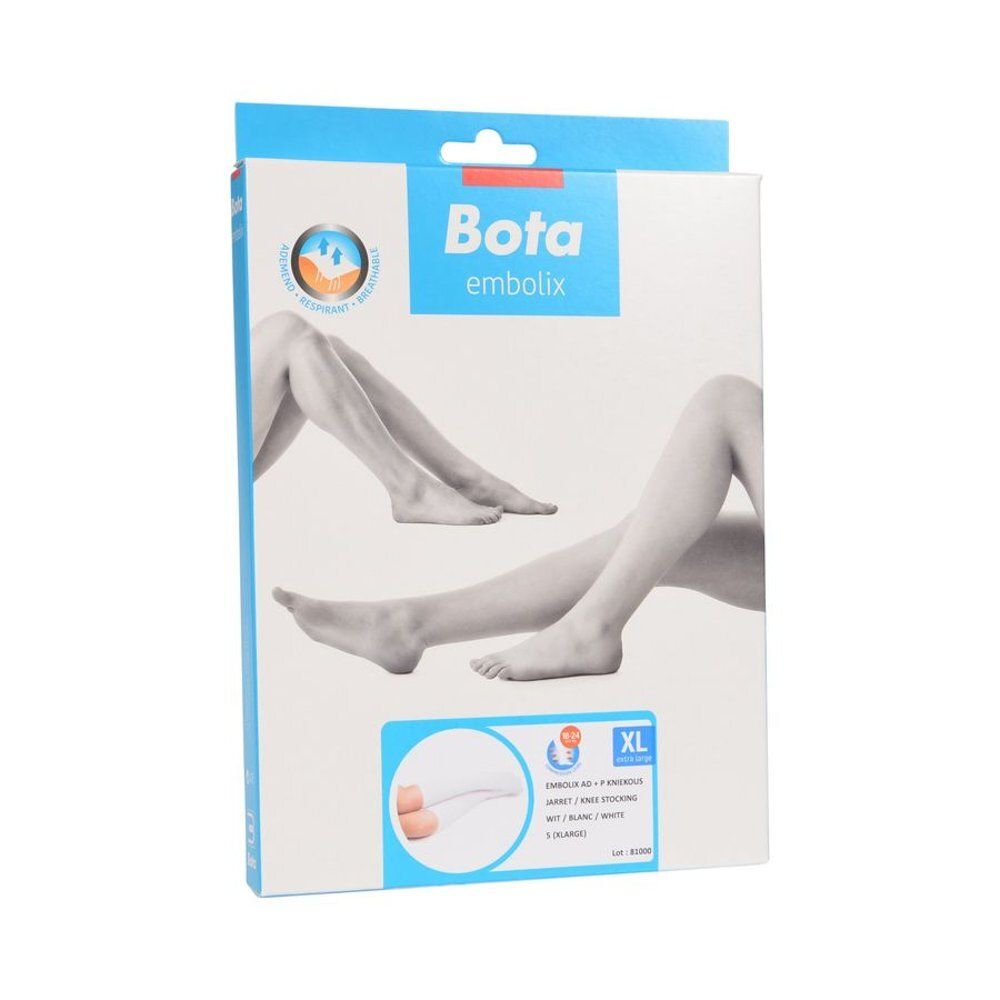 Emballage Bota Embolix. Taille XL. Illustration de jambes. Inscription blanche. Détails du produit.