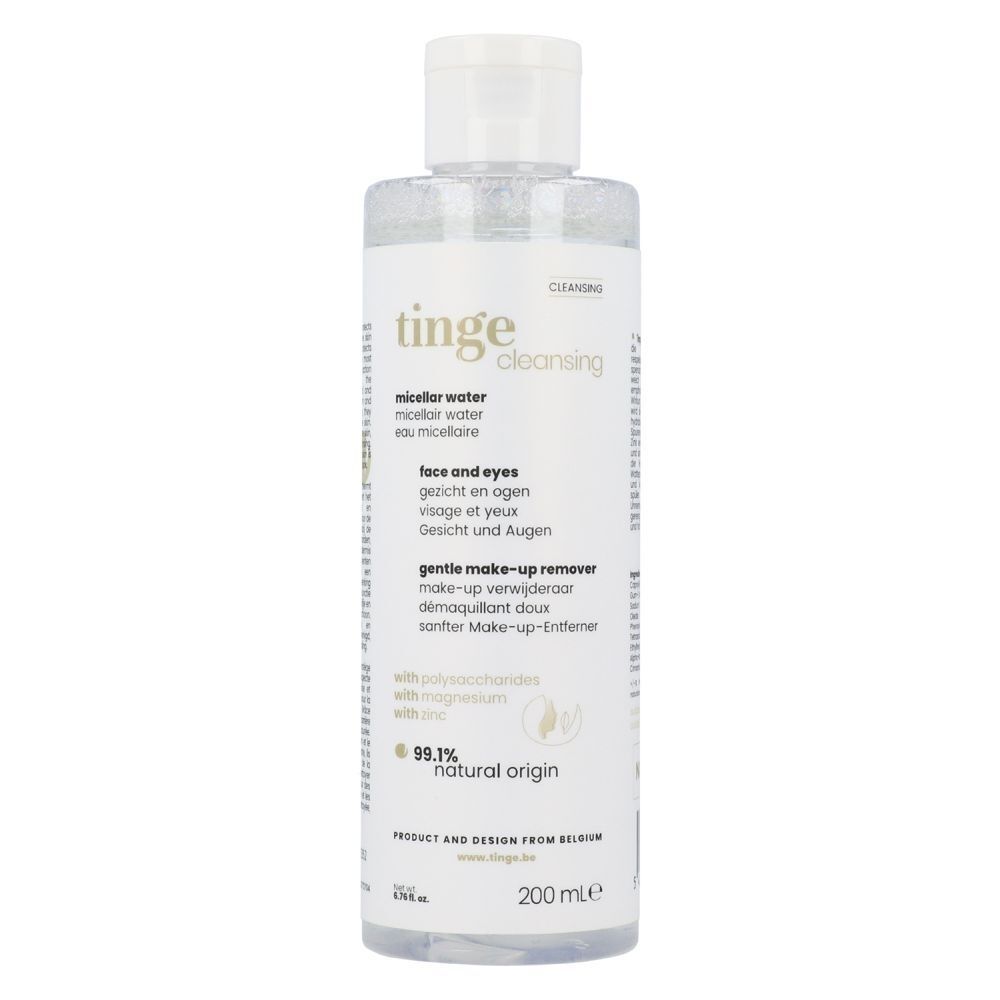 Tinge Micellair Water 3-in-1 fles, 200 ml, met witte dop.