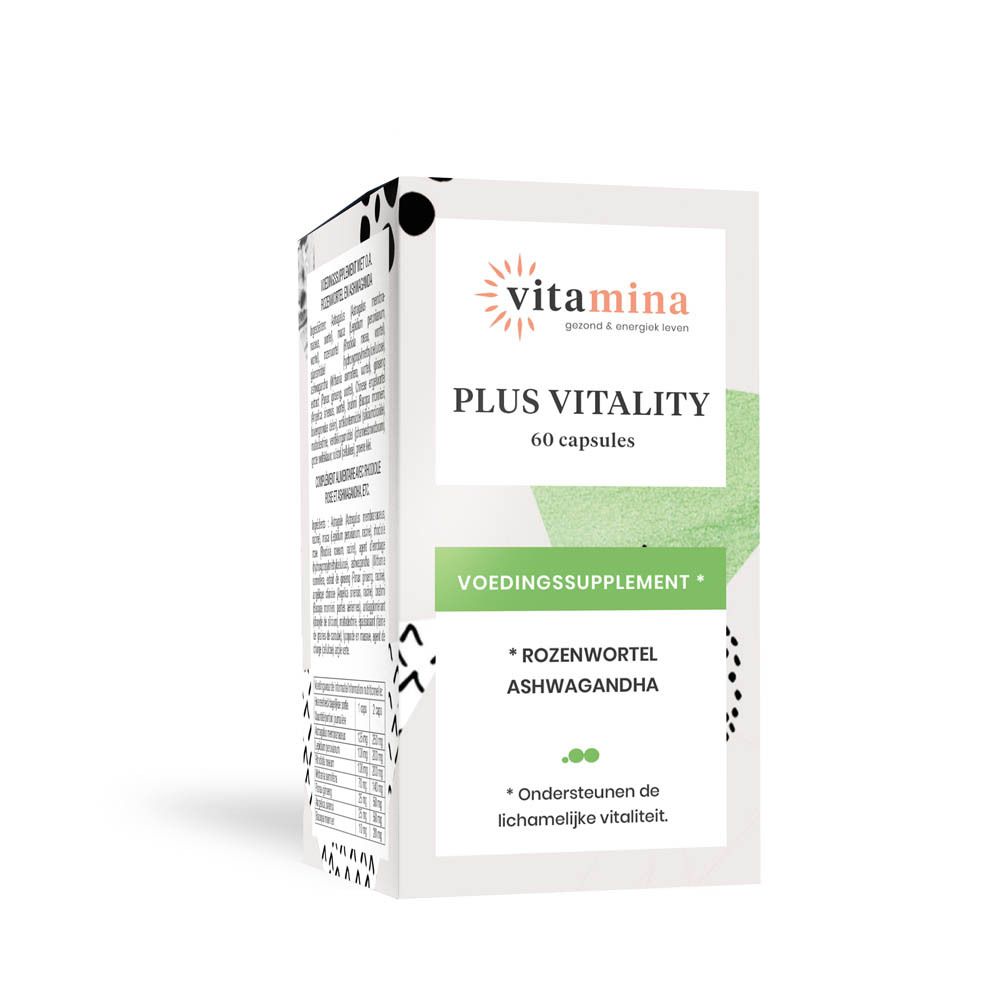 Gélules Vitamina Plus Vitality, 60 capsules. Flacon blanc avec étiquette.