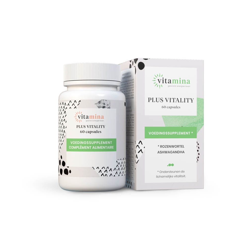 Gélules Vitamina Plus Vitality, 60 capsules. Arrière du flacon avec instructions d'utilisation.