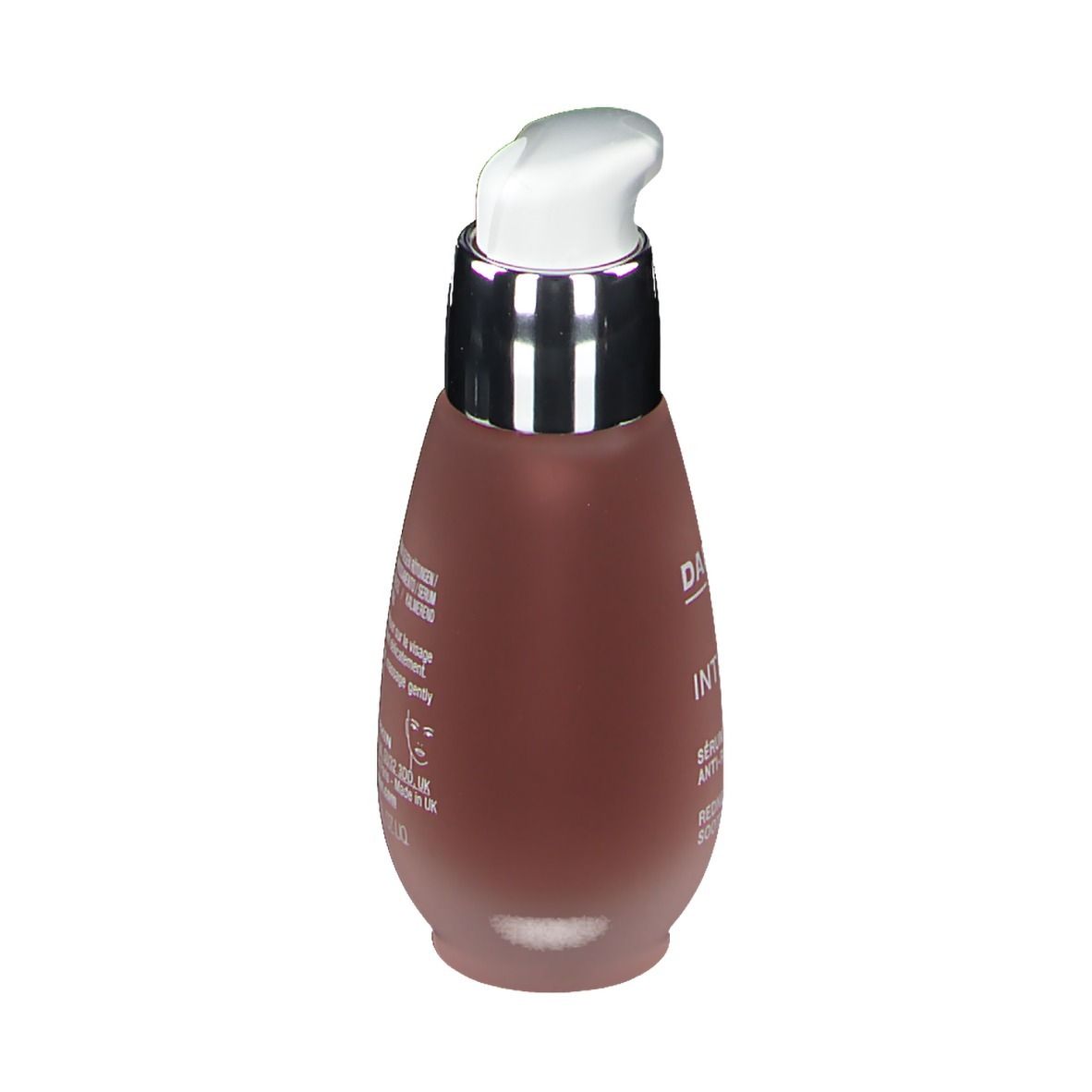 Serum tegen roodheid. Fles met pomp. Merk DARPHIN, productnaam INTRAL. Tekst: Sérum apaisant anti-rougeurs, Redness Relief Soothing Serum.