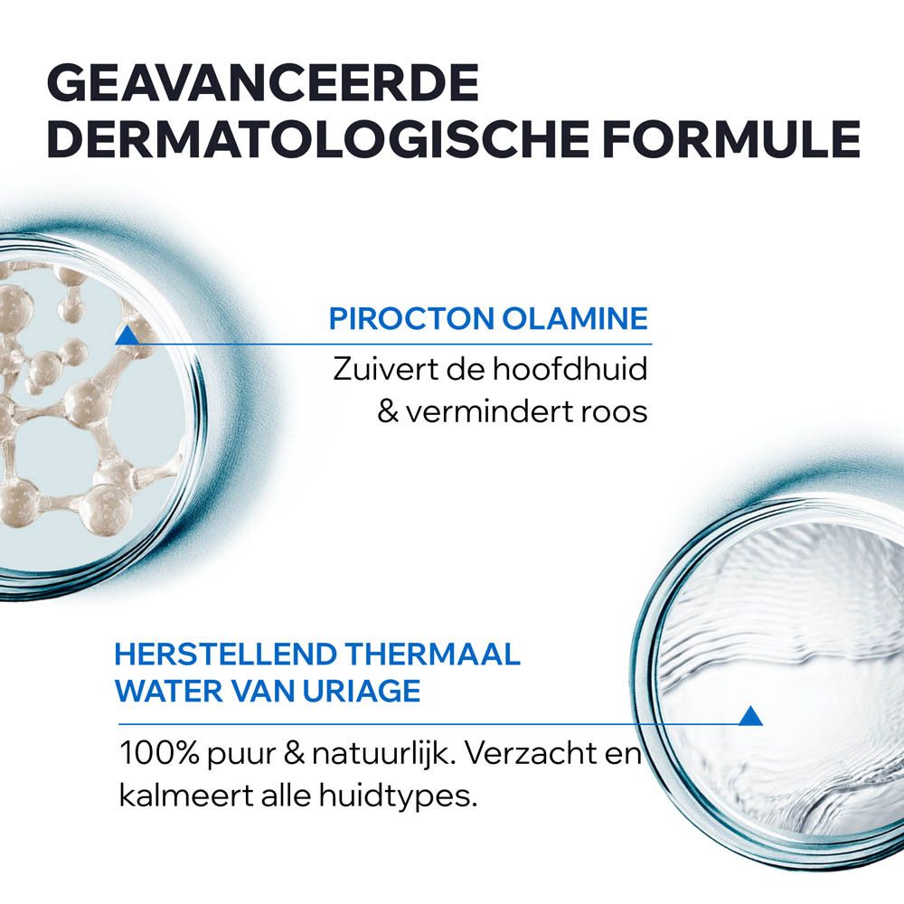 Persoon wast haar met shampoo. Tekst: Milde evenwicht herstellende shampoo, Reinigt intensief & kalmeert, Glansend & zijig zacht.