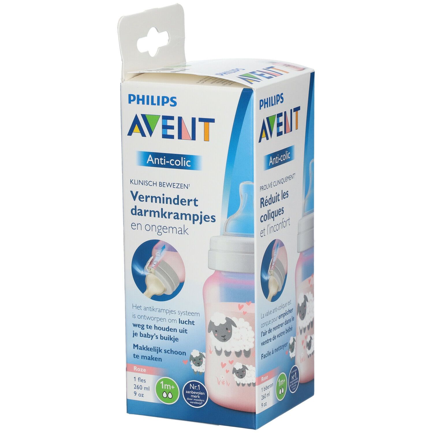 Emballage avec biberon Philips Avent Anti-colique. Réduit les coliques. 260 ml. Motif mouton.