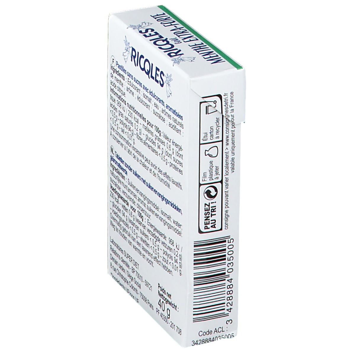 Ricqles Bonbons Menthe sans Sucre