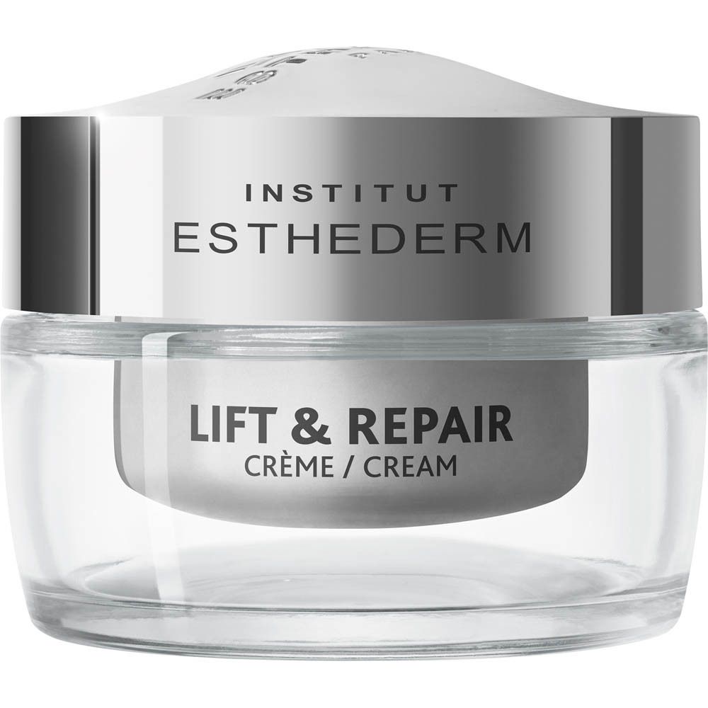Verpakking met productinformatie. Opschrift: Institut Esthederm, Lift & Repair, Crème Absolue Lissante. 50 ml.