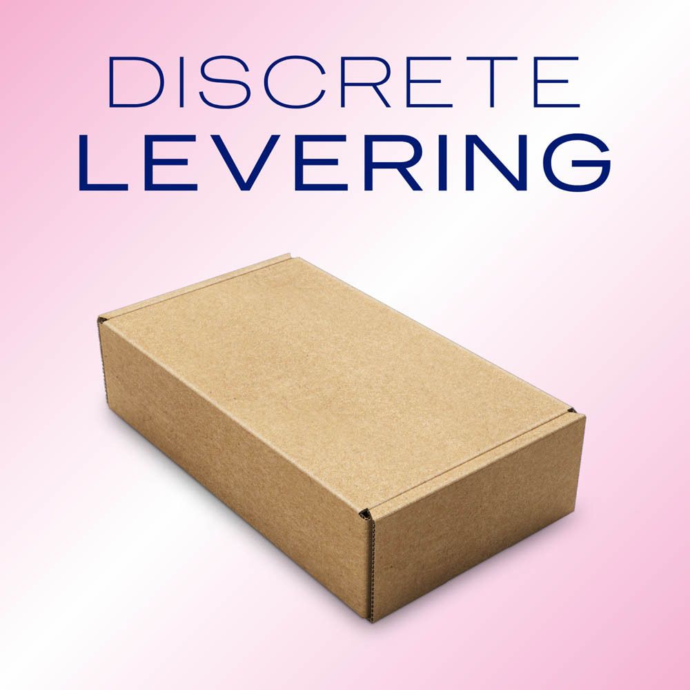 Bruine kartonnen doos met de tekst "DISCRETE LEVERING".