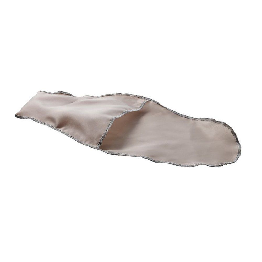 Produit beige en tissu. Forme allongée. Couture foncée. Nom du produit non visible.