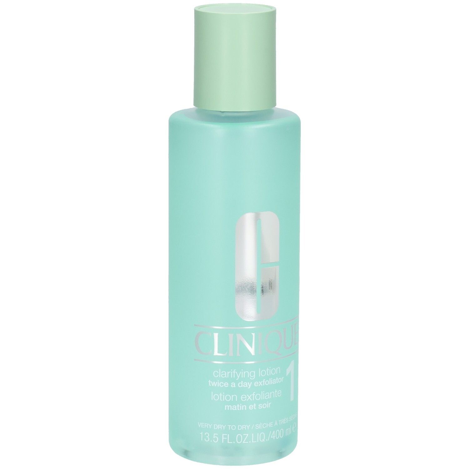 Clinique Clarifying Lotion 1 dans une bouteille vert menthe avec un bouchon vert clair. 400 ml.