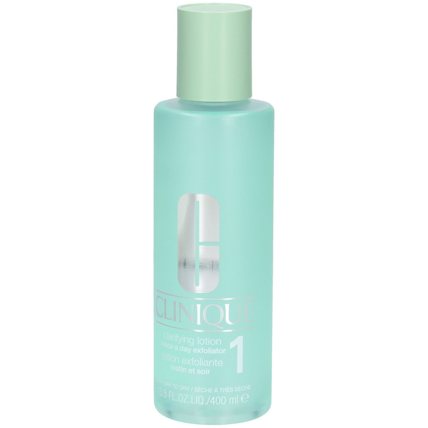 Clinique Clarifying Lotion 1 dans une bouteille vert menthe avec un bouchon vert clair. 400 ml.