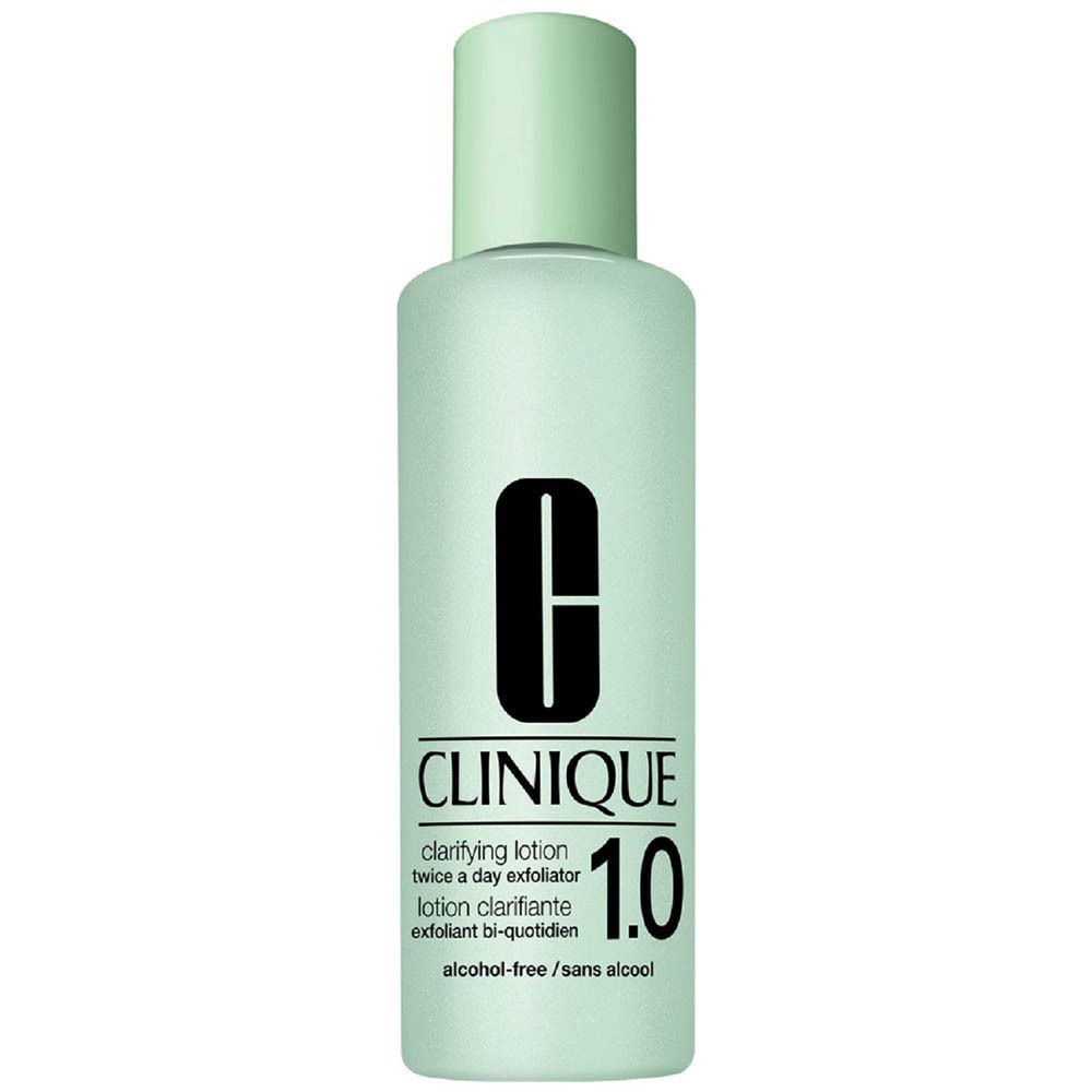 Clinique Clarifying Lotion 1.0, een clarifiying lotion in een doorzichtige fles.