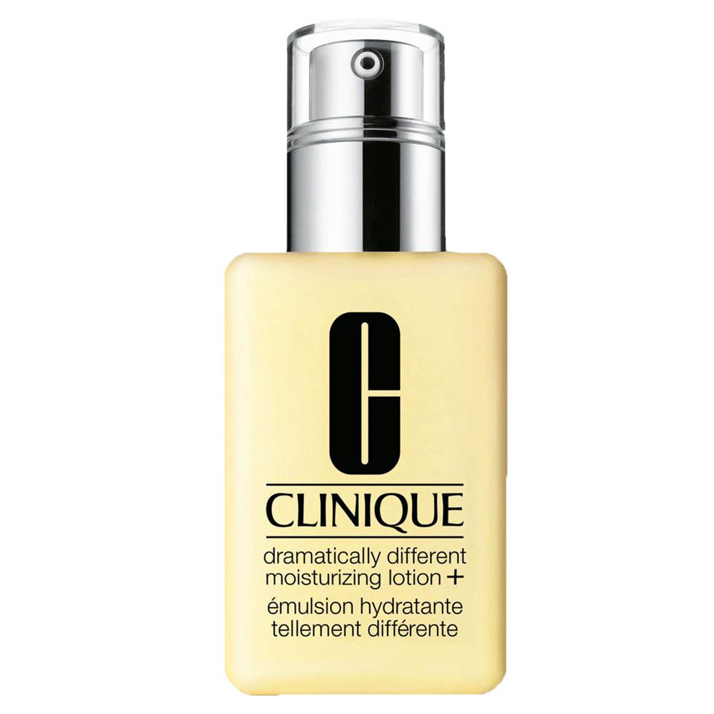Lotion hydratante Clinique dans un flacon jaune avec distributeur à pompe.