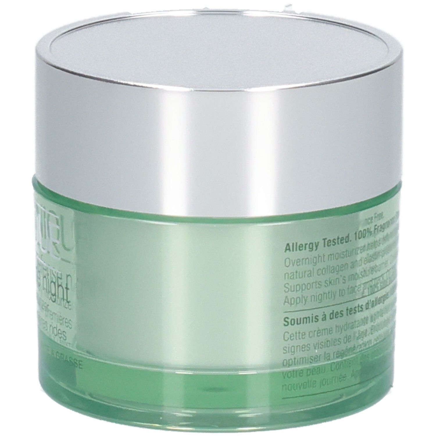 Groene pot met zilveren deksel. Tekst op de achterkant: Allergy Tested. 100% Fragrance Free.