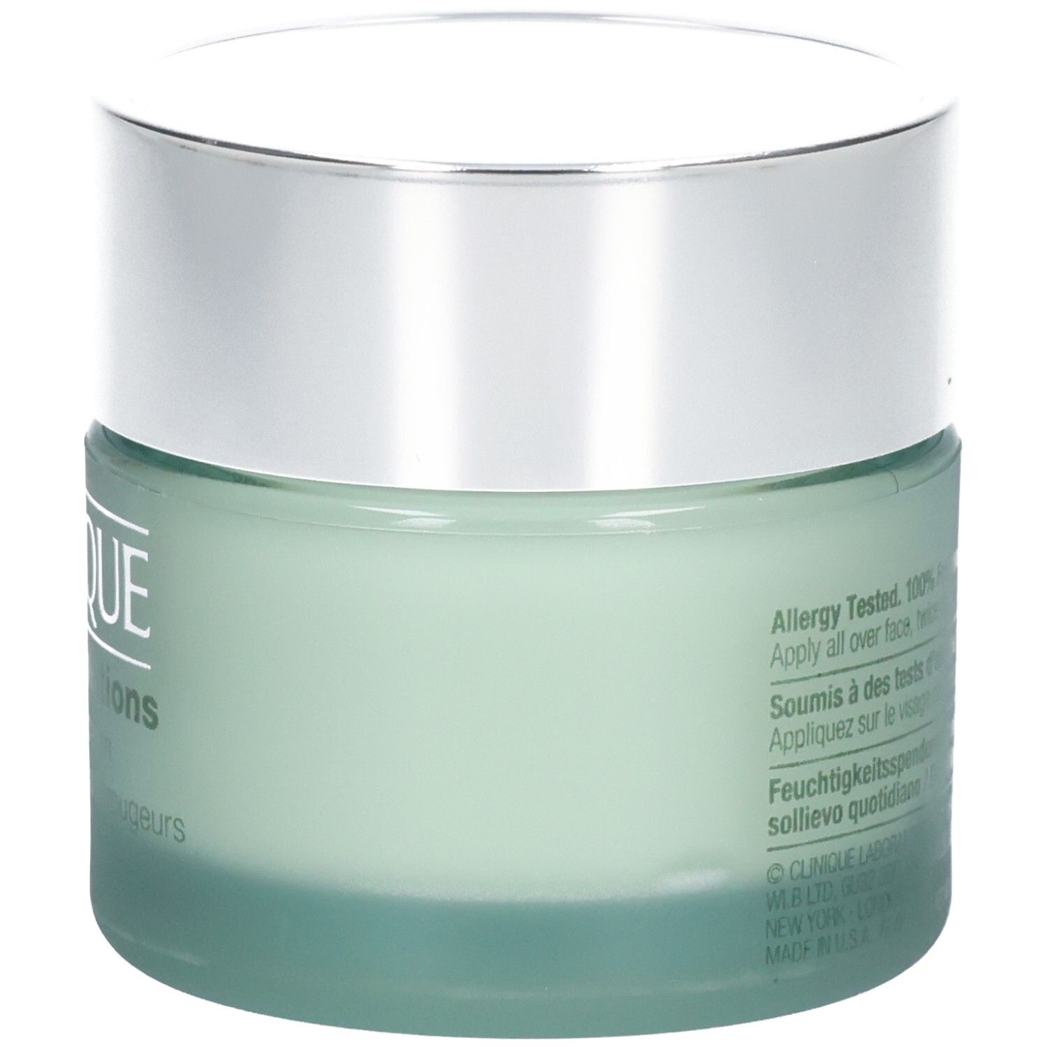 Crème apaisante Clinique Redness Solutions, dos avec texte.