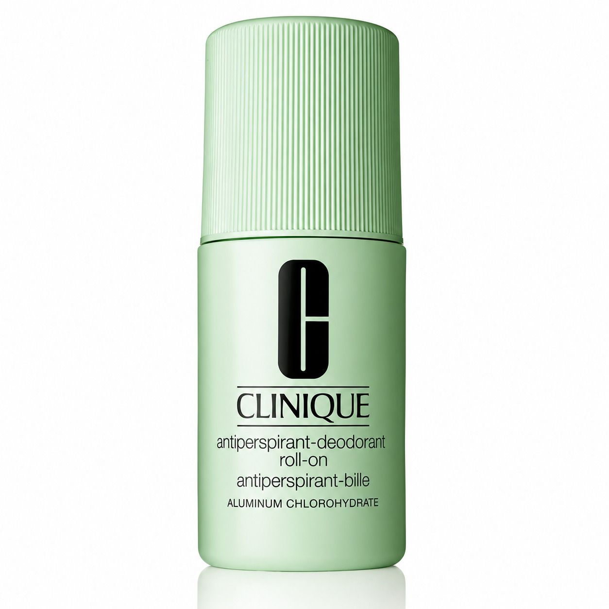 Clinique For Men Antiperspirant-Deodorant Roll-on in lichtgroene flacon met logo en productnaam.