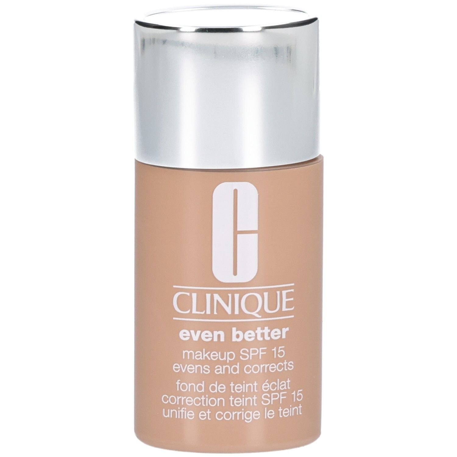 Clinique Even Better fond de teint SPF 15 en beige clair avec bouchon argenté.