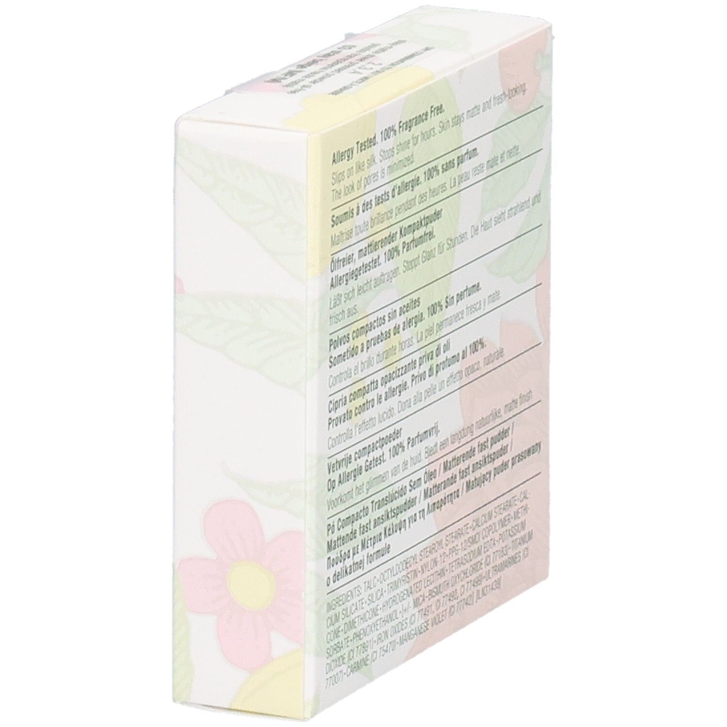 Schuine weergave van de verpakking. Meertalige productinfo. Allergie getest, parfumvrij. Ingrediënten.