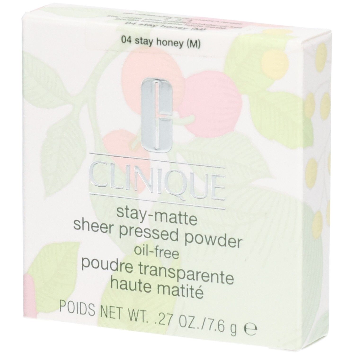 Clinique Stay-Matte Sheer Pressed Powder verpakking, kleur 04 Stay Honey.