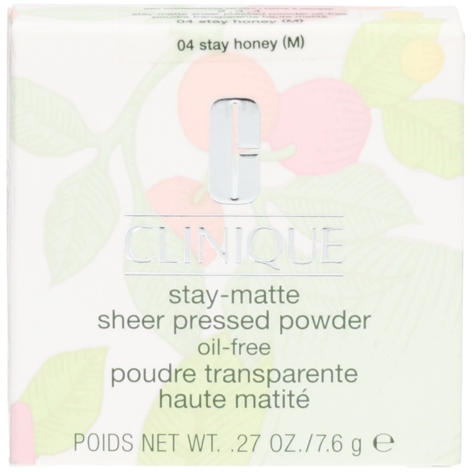 Clinique Stay-Matte Sheer Pressed Powder verpakking, kleur 04 Stay Honey.