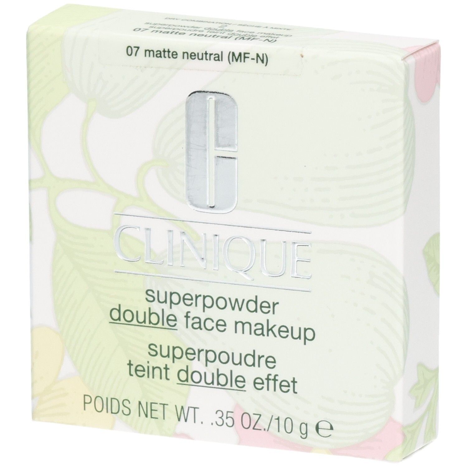 Clinique Superpowder Double Face Makeup. Emballage floral. Teinte 07 matte neutral (MF-N).