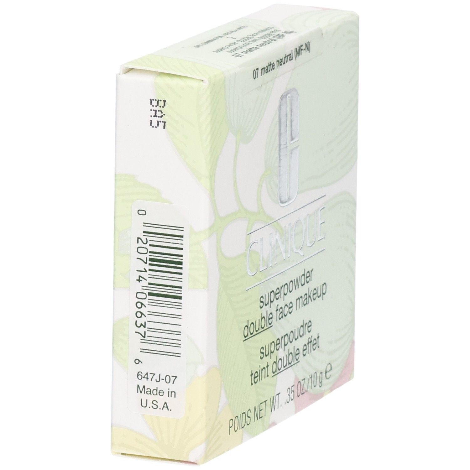 Clinique Superpowder Double Face Makeup. Emballage floral. Teinte 07 matte neutral (MF-N).