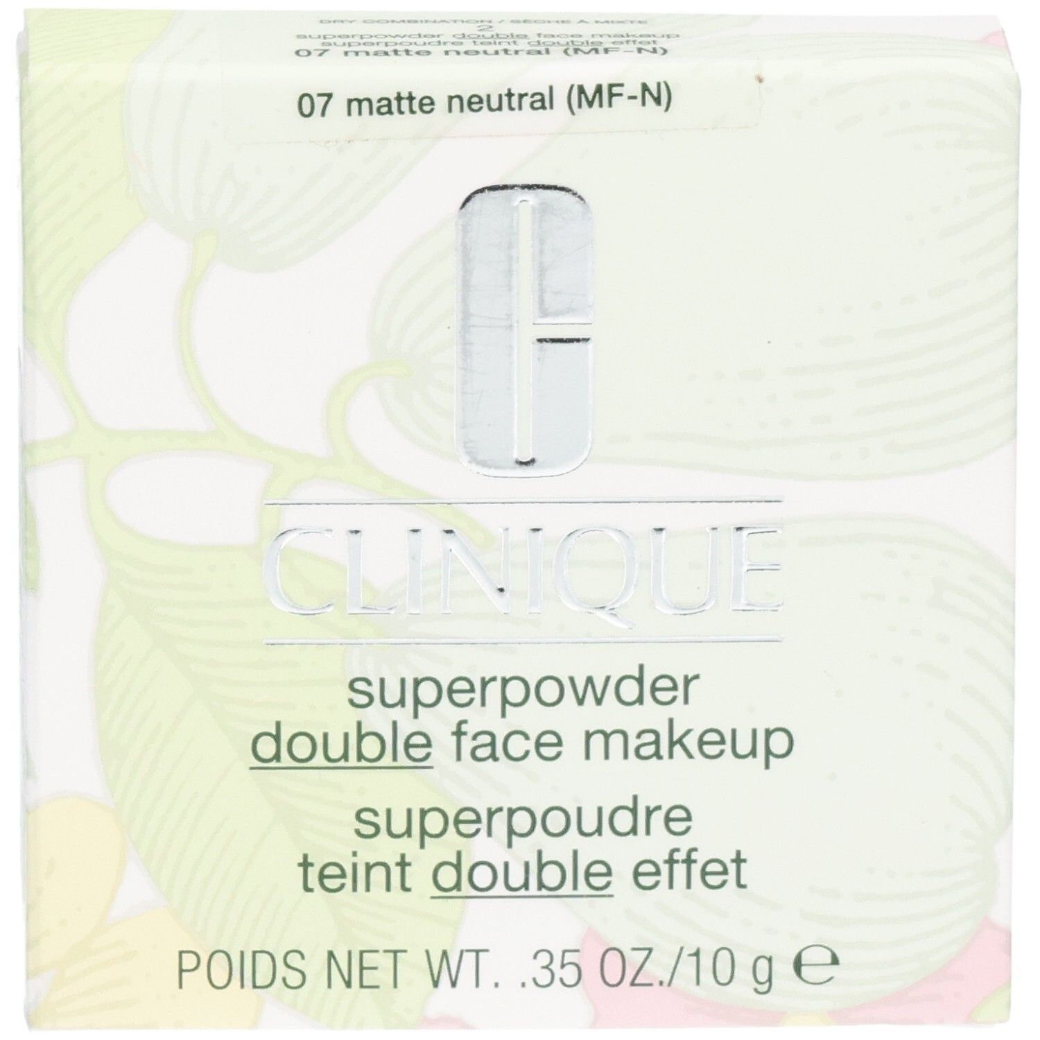 Clinique Superpowder Double Face Makeup. Emballage floral. Teinte 07 matte neutral (MF-N).