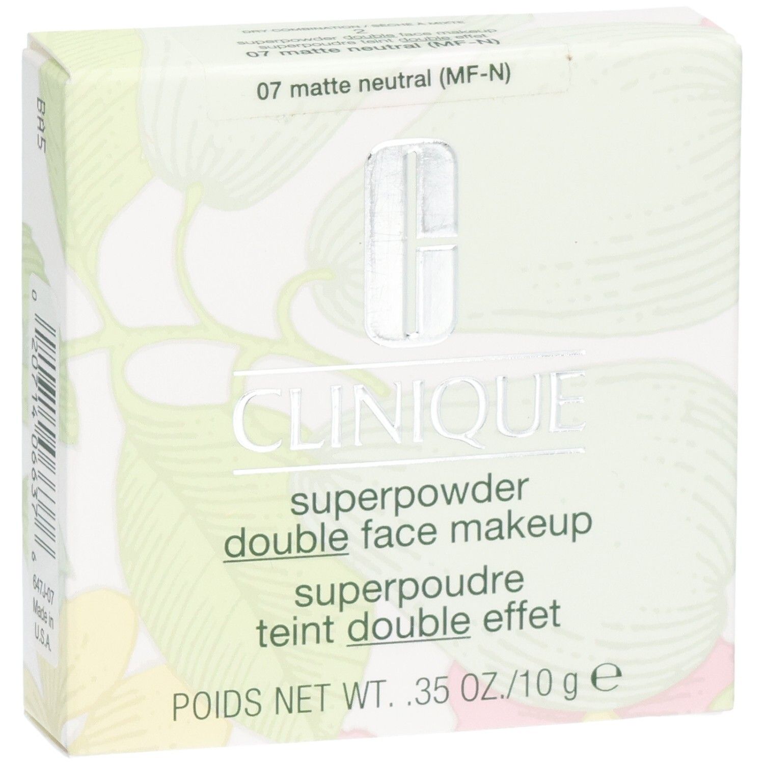 Clinique Superpowder Double Face Makeup. Emballage floral. Teinte 07 matte neutral (MF-N).