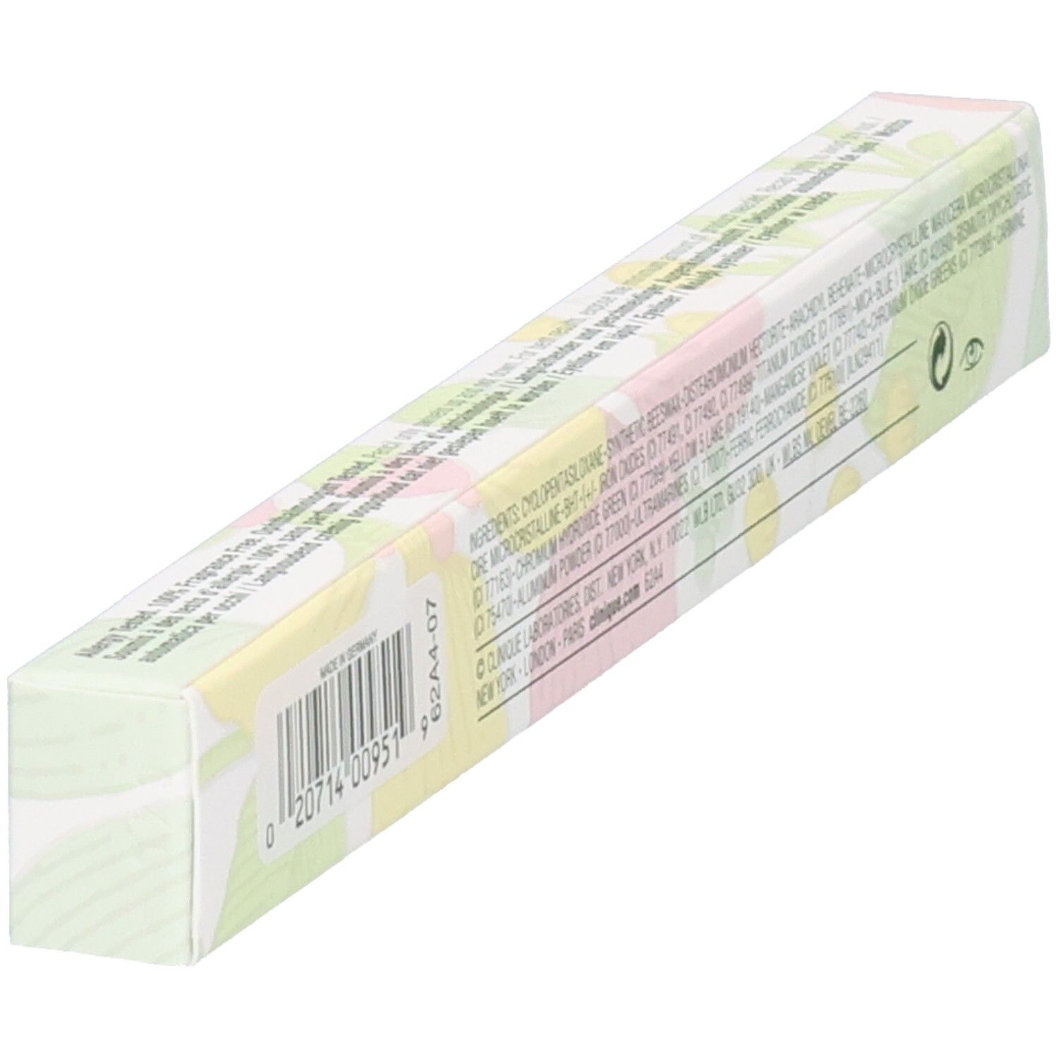 Zijkant van de Clinique Quickliner for Eyes eyeliner verpakking met barcode en ingrediënten.