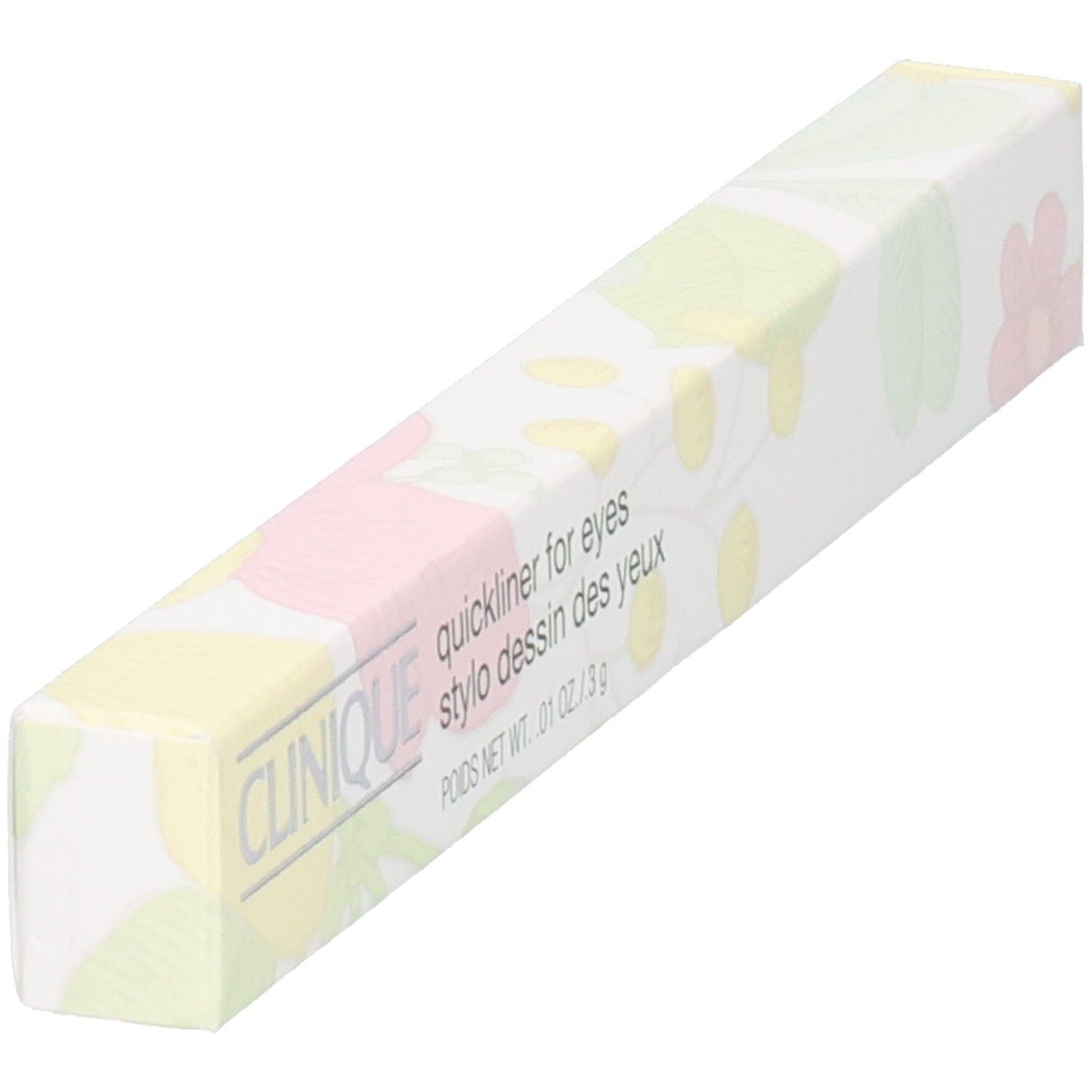 Emballage du Clinique Quickliner for Eyes, imprimé floral, en perspective.