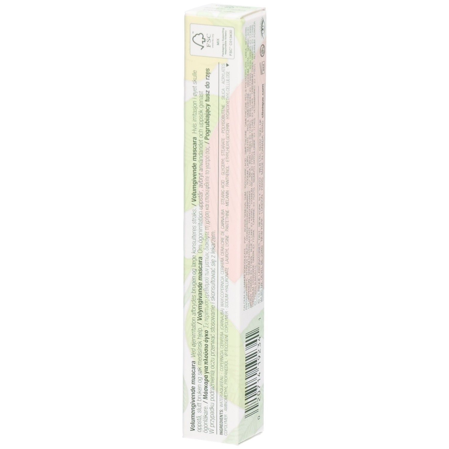 Emballage long et étroit. Texte en plusieurs langues. Inscription: high impact mascara, mascara impact optimal.