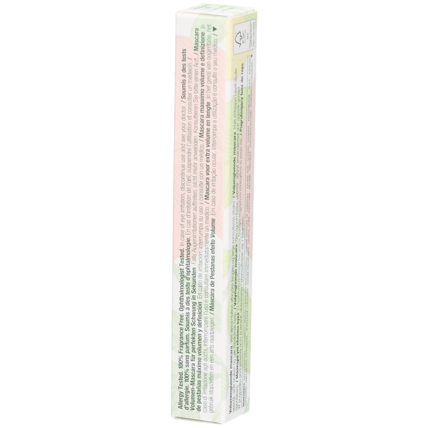Emballage long et étroit. Texte en plusieurs langues. Inscription: high impact mascara, mascara impact optimal.