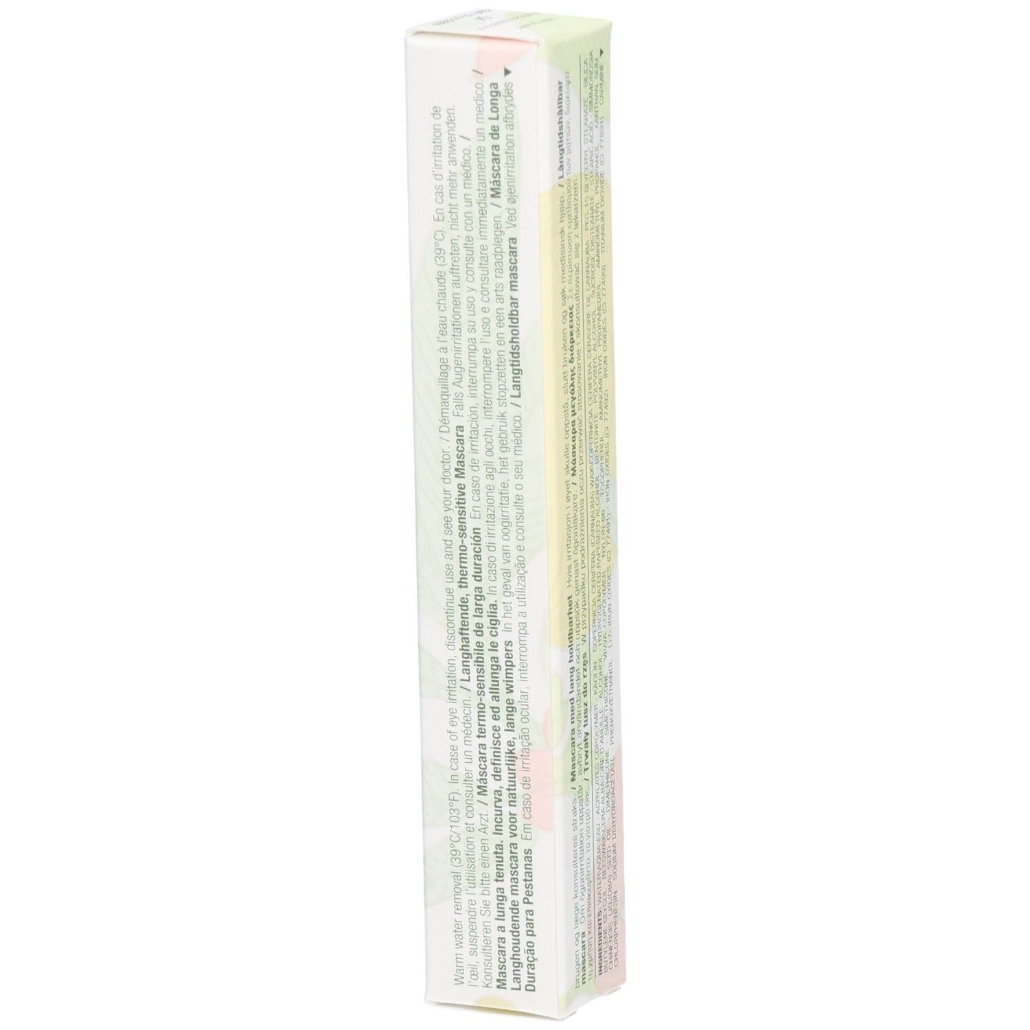 Zijkant Clinique Lash Power Mascara verpakking. Meertalige tekst.