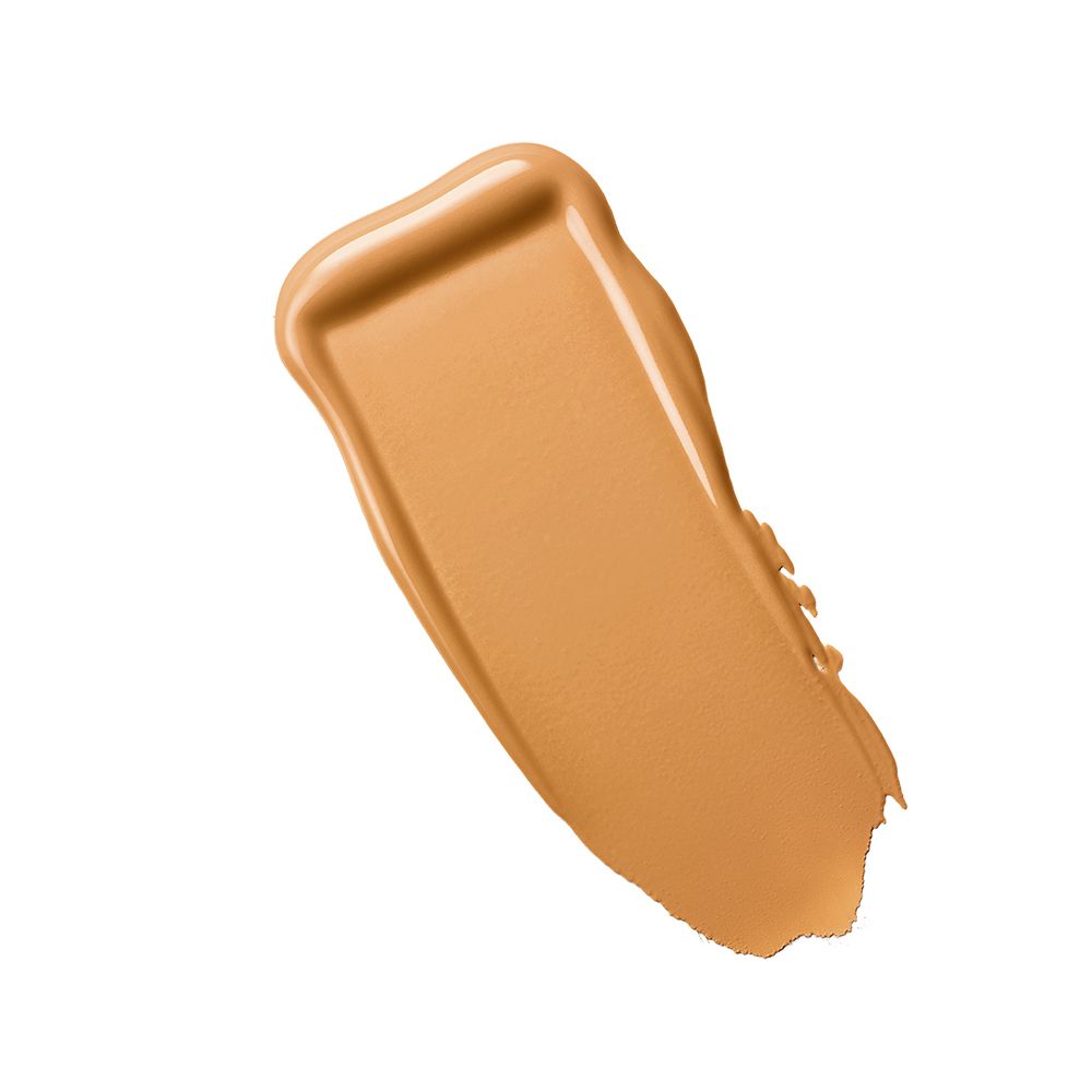 Échantillon de maquillage. Teinte Chai. Trace texturée. Couleur beige-brun. Sur fond blanc.