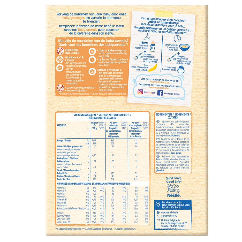 Nestlé® Baby Cereals Rijst Vanille Glutenvrij