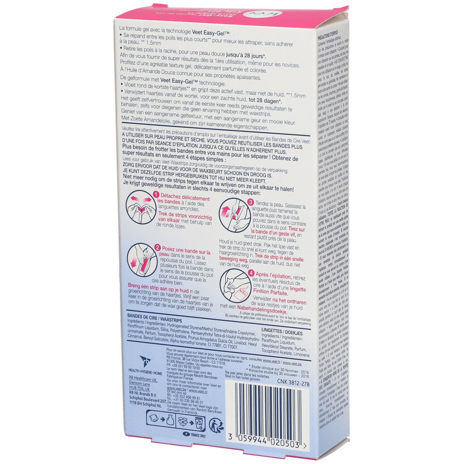 Veet Easy-Gel™ Bandes de Cire Corps & Jambes Peaux Sensibles