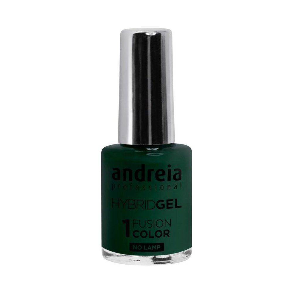 Flesje Andreia HybridGel Eucalyptus Vert. Groene nagellak met zilveren dop. Opschrift: Fusion Color, No Lamp.