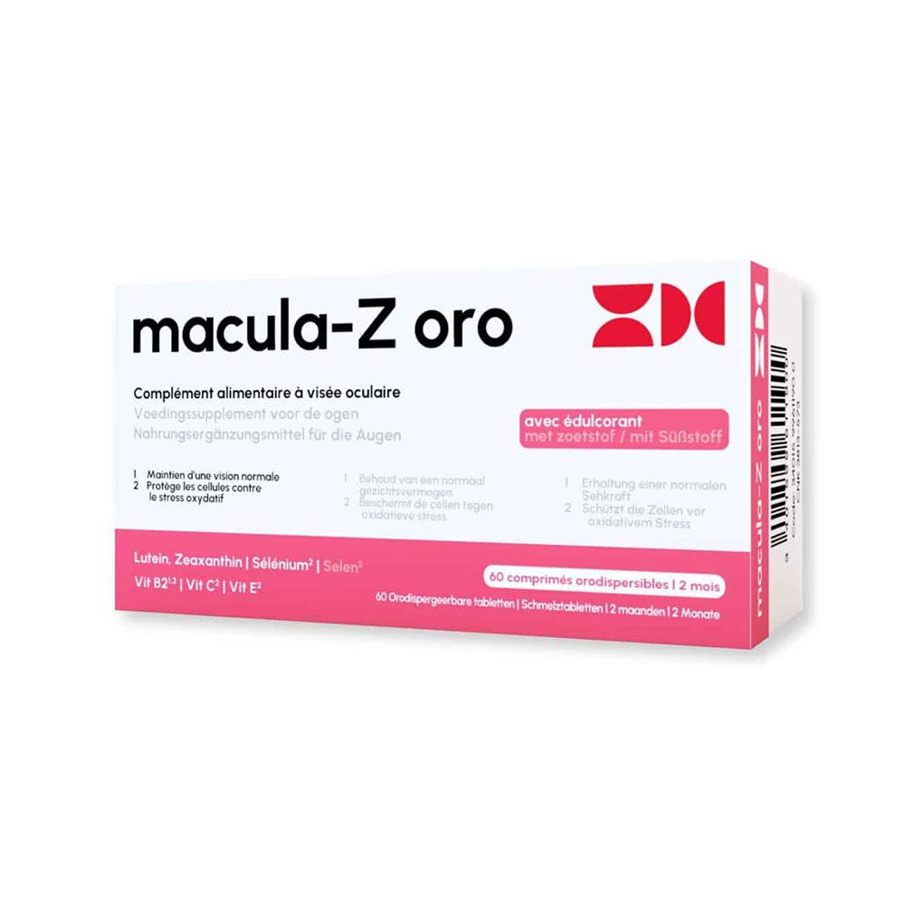 Macula-Z Oro® doos met 60 orodispergeerbare tabletten, met zoetstof.