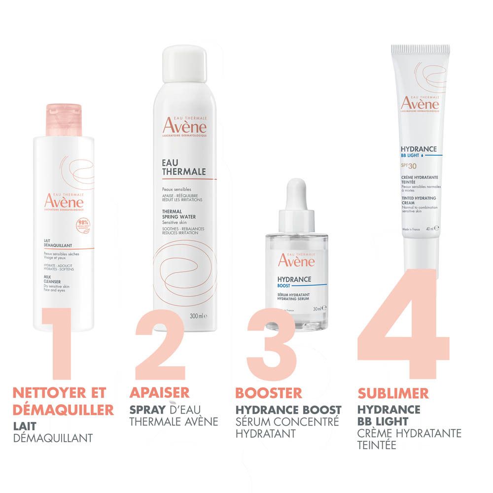 Emballage. Marque Avène, Hydrance BB Légère. SPF 30. Beige.