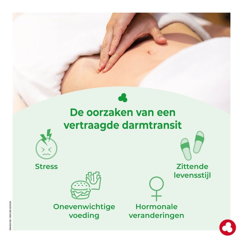 Voorkant van het pak Ortis Vruchten & Vezels Forte Darmtransit met afbeelding van rabarber en vijgen.