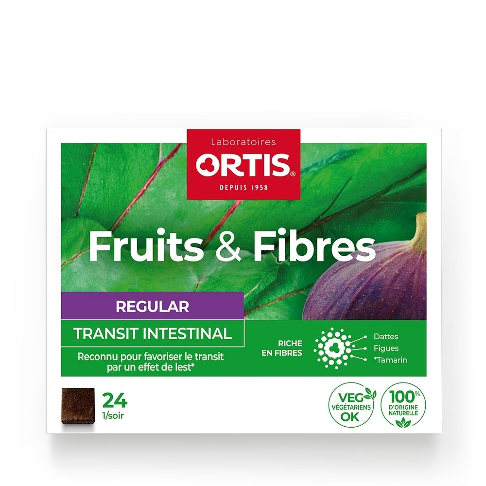 Ortis Fruits & Fibres Forte: 24 comprimés pour le transit intestinal.