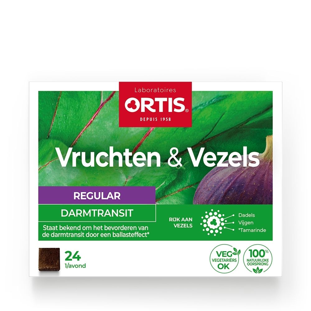 Ortis Vruchten & Vezels Regular: 24 tabletten voor de darmtransit.