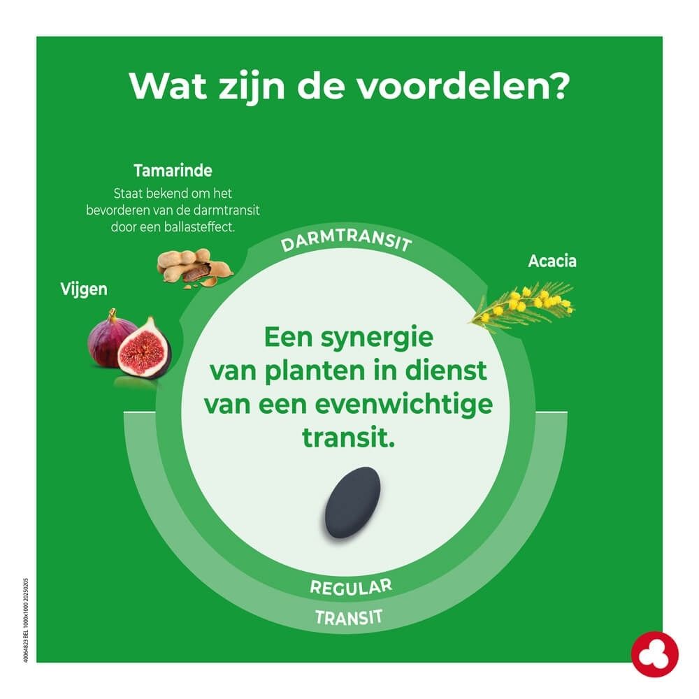 Ortis Vruchten & Vezels Regular Darmtransit Programma doos met 30 tabletten, zijaanzicht met productinformatie.